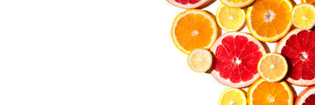 Bright multicolored citrus slices isolated on white background.の写真素材