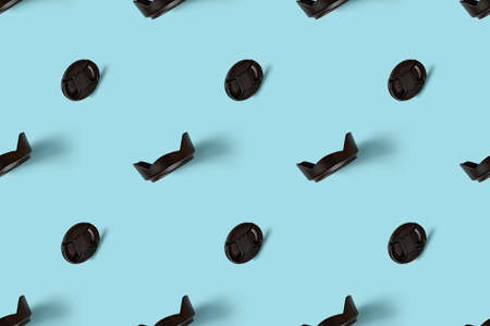 A pattern of photo accessories - lens caps and lens hoods.の写真素材