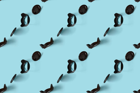 A pattern of photo accessories - lens caps and lens hoods.の写真素材