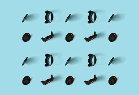 A pattern of photo accessories - lens caps and lens hoods.の写真素材