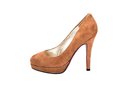 Classic female shoe with red sole isolated on white backgroundの写真素材