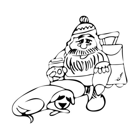 The dog lies at the feet of the owner.  
Faithful friendship of man and animal. Homeless man with a dog on the street. 
のイラスト素材