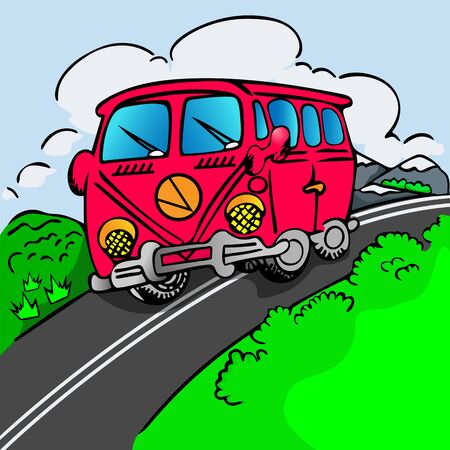 Red cartoon bus.のイラスト素材