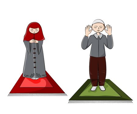 Muslim children pray.のイラスト素材