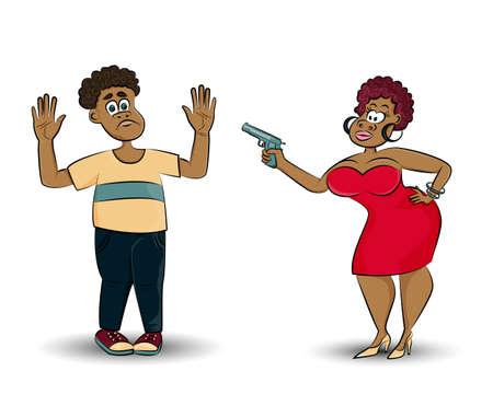 African American woman with a pistol.のイラスト素材