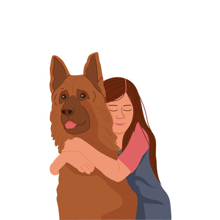 Little girl hugging a dogのイラスト素材