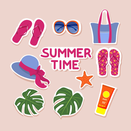Set of summer stickers.のイラスト素材