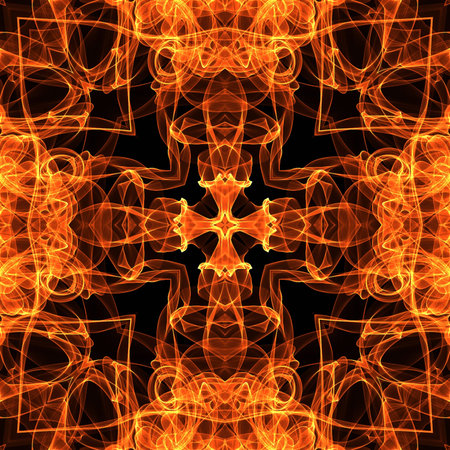 art vintage fiery geometric ornamental pattern on black background