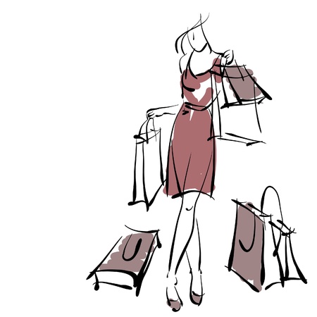 art sketching sale background with young woman and space for text. の写真素材