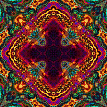 art eastern national traditional pattern in green, orange, red and purple colors