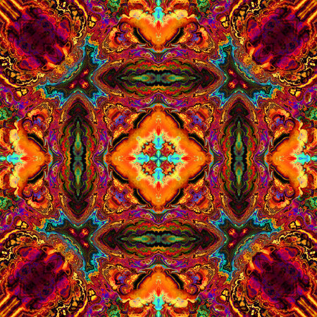art eastern national traditional pattern in green, orange, red and purple colors
