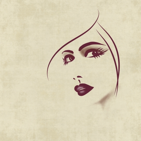 art colorful sketching beautiful girl face on sepia backgroundの写真素材