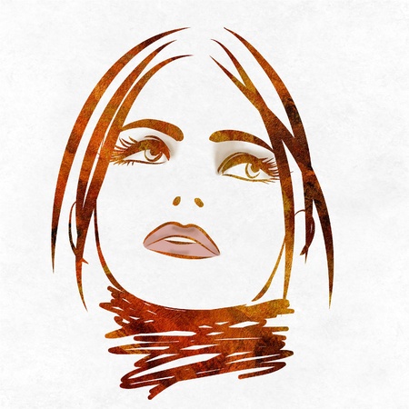 art colorful sketching beautiful girl face on sepia backgroundの写真素材