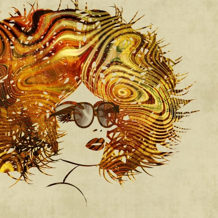 art colorful sketching beautiful girl face on sepia backgroundの写真素材