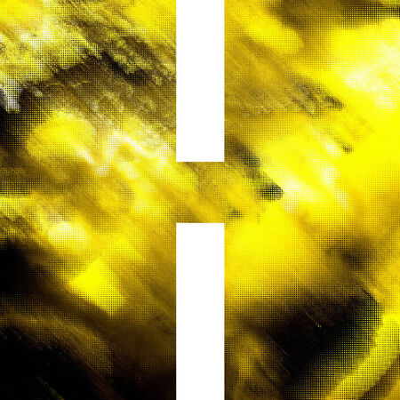 art blurred glass alphabet, golden font on white background, sign Hの写真素材