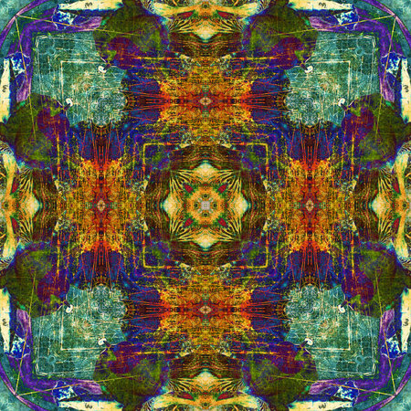 art nouveau ornamental vintage pattern in green, blue, violet, orange and brown colors