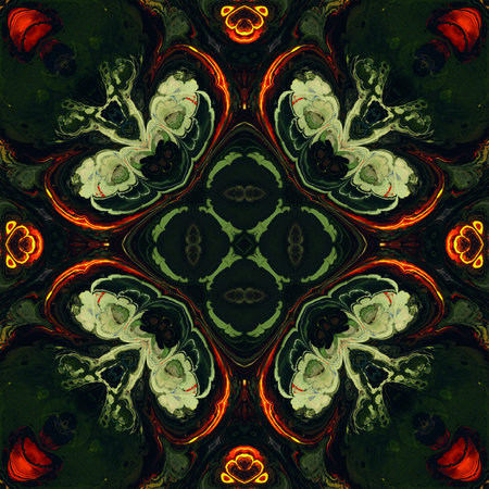 art nouveau ornamental vintage pattern in green and red colorsの写真素材