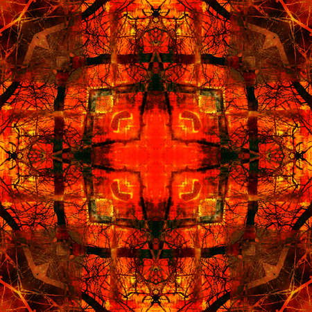 art eastern national traditional pattern, blurred and graphic background in red,  orange, brown and yellow colorsの写真素材