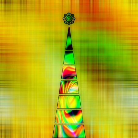 art christmas tree in green and gold colors with abstract  waves pattern on gold and green background with space for textの写真素材