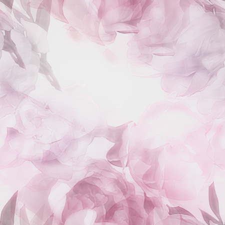 art vintage monochrome watercolor blurred floral seamless pattern with pink, purple and lilac peonies isolated on white backgroundの写真素材