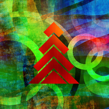 art christmas graphic tree in red color with abstract geometric pattern  backgroundの写真素材