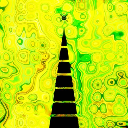 art christmas graphic geometric black tree on green and gold waves pattern background with space for textの写真素材