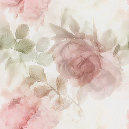 art vintage  watercolor  blurred floral seamless pattern with white roses and red peonies isolated on white background. Double Exposure effectの写真素材