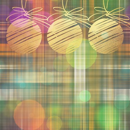 art christmas balls in gold color with abstract pattern on golden and brown backgroundの写真素材