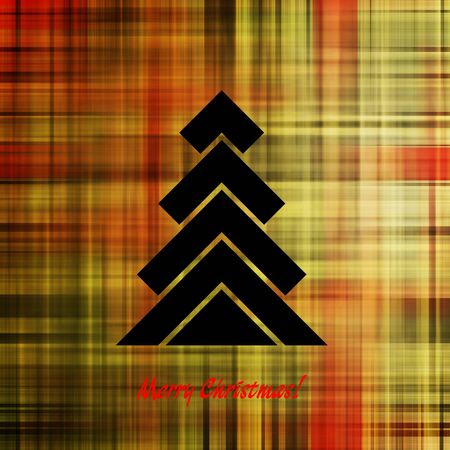 art christmas graphic tree in black color on orange, old gold, red and grey blurred background with space for textの写真素材