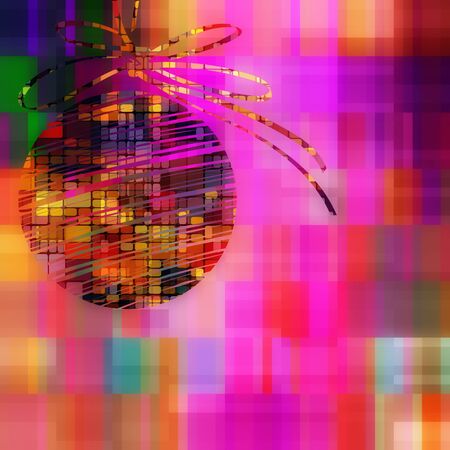 art christmas ball in gold and rainbow colors with abstract pattern on pink, fuchsia, gold, violet and lilac backgroundの写真素材