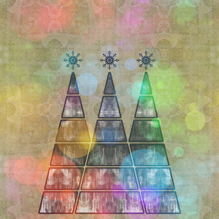 art three christmas tree in pastel rainbow colors with abstract pattern on beige vintage pattern background with space for textの写真素材