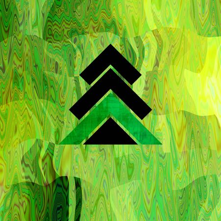 art christmas graphic tree in green and black colors with abstract wave pattern on green and yellow background with space for textの写真素材