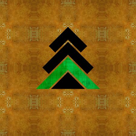 art christmas graphic tree in black and green colors with abstract floral damask pattern on beige background with space for textの写真素材