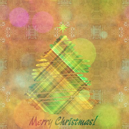 art christmas colorful graphic tree on golden pattern backgroundの写真素材