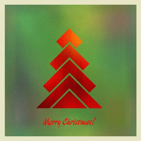 art christmas graphic tree in red color on green background with space for textの写真素材