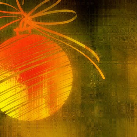 art christmas ball in orange, red and gold colors with abstract pattern on green and gold background with space for textの写真素材