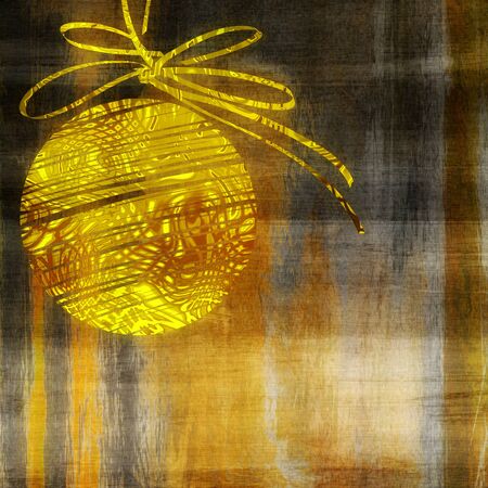 art christmas gold ball  on grey, brown and gold background with space for textの写真素材