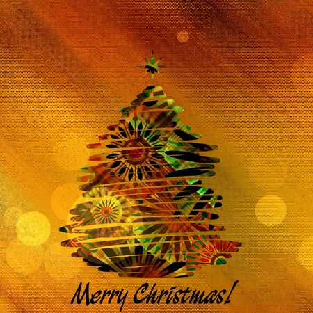 art christmas colorful graphic abstract pattern tree on gold backgroundの写真素材