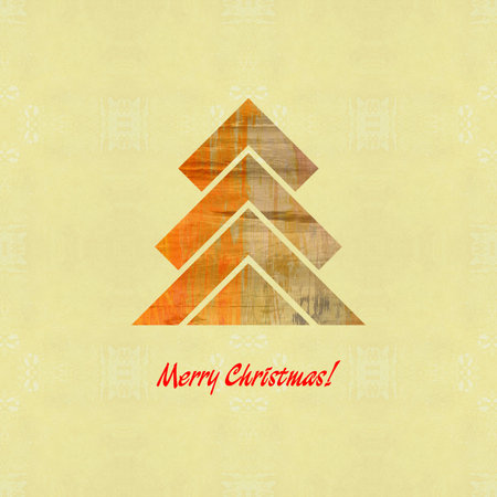 art christmas graphic tree in green, red, orange and gold colors isolated on beige background with space for textの写真素材