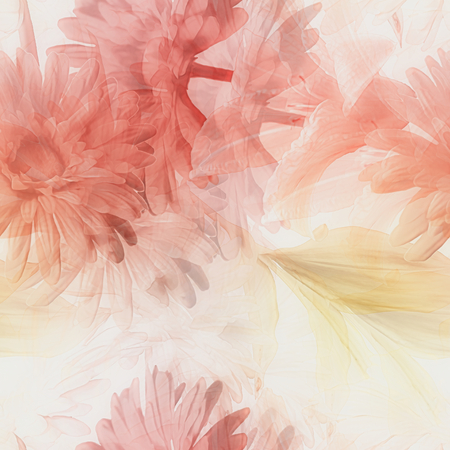 art watercolor blurred vintage floral seamless pattern with white and red gerberas and lilies isolated on white  backgroundの写真素材