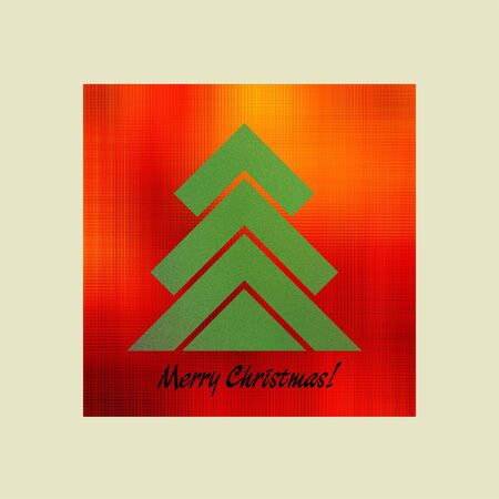 art christmas graphic tree in green color on red and gold blurred background with space for textの写真素材
