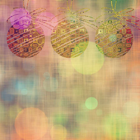 art christmas balls in golden color with abstract pattern on gold and brown backgroundの写真素材