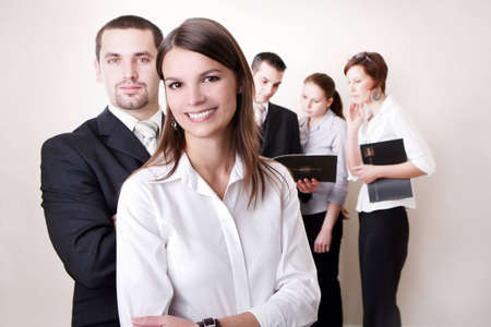 Business team or group at a meeting, 2 people in frontの写真素材