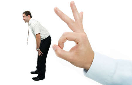 Flick it hand sign isolated on white backgroundの写真素材