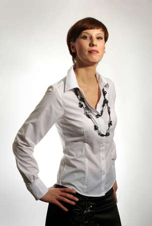 Fashion portrait of young beautiful business womanの写真素材