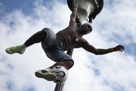 Paris,France - May 29, 2014 - Footballer freestyler, Iya Traore from Guinea, in Sacre Couer Basilica, Montmartre.のeditorial素材