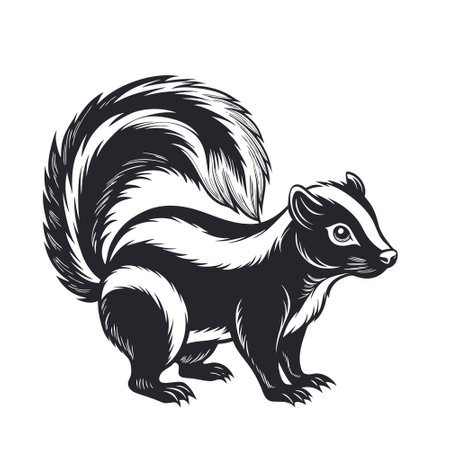 Squirrel vector illustration isolated on white background. Black and white hand drawn skunk.のイラスト素材