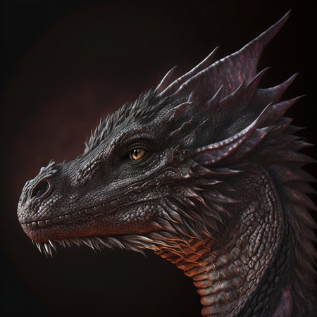 3d rendering of a fantasy dragon isolated on black background, side viewの素材