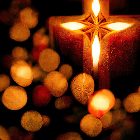christmas candle with bokeh on black background, christmas decorationの素材