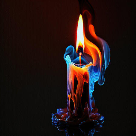 Burning candle on a black background. Close-up image.の素材